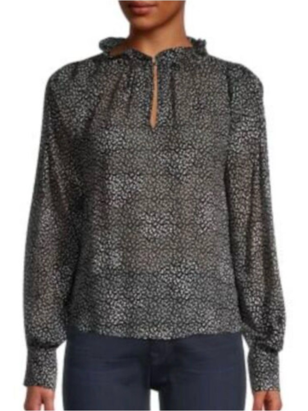 Rebecca Taylor Silk Ruffle Stand Collar Blouse Black White Size 6